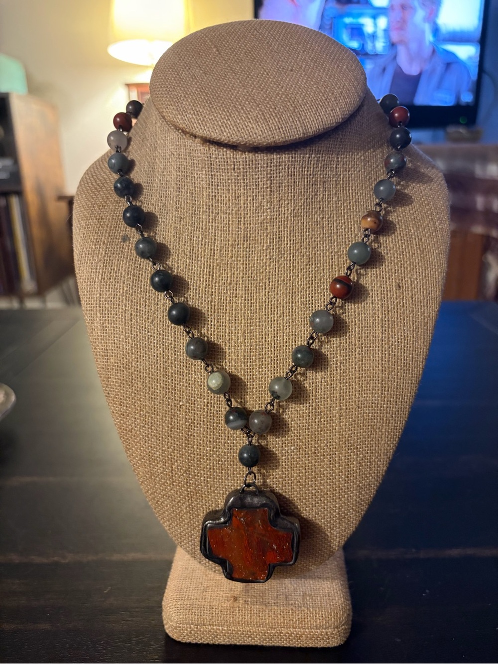 Rebecca Ray gunmetal and stone necklace